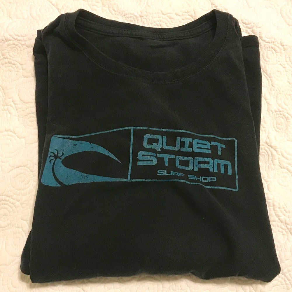 Black unisex Quiet Storm surf shop short-sleeved t-shirt (probably 3X)